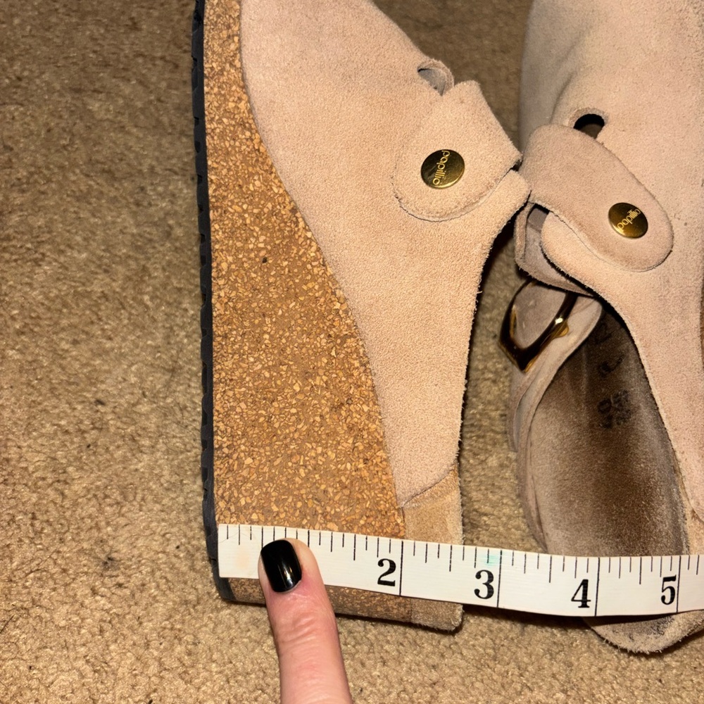 Papillio (Birkenstock) Light Tan Suede Clogs with Gold Buckle - Picture 7 of 8